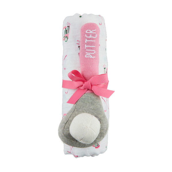 Golf Swaddle and Rattle Set in Blue or Pink