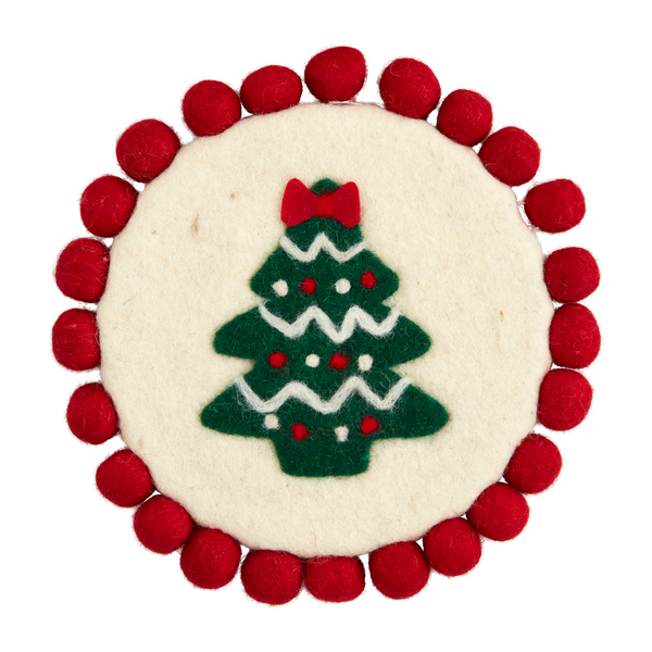 Christmas Tree Felt Wool Pom Trivet