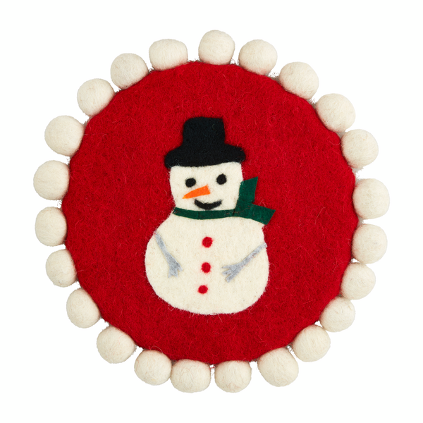 Snowman Felt Wool Pom Trivet