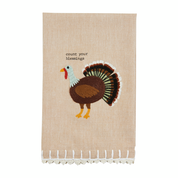 Turkey Embroidered Crochet Trim Towel