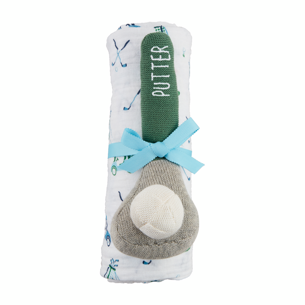 Golf Swaddle and Rattle Set in Blue or Pink