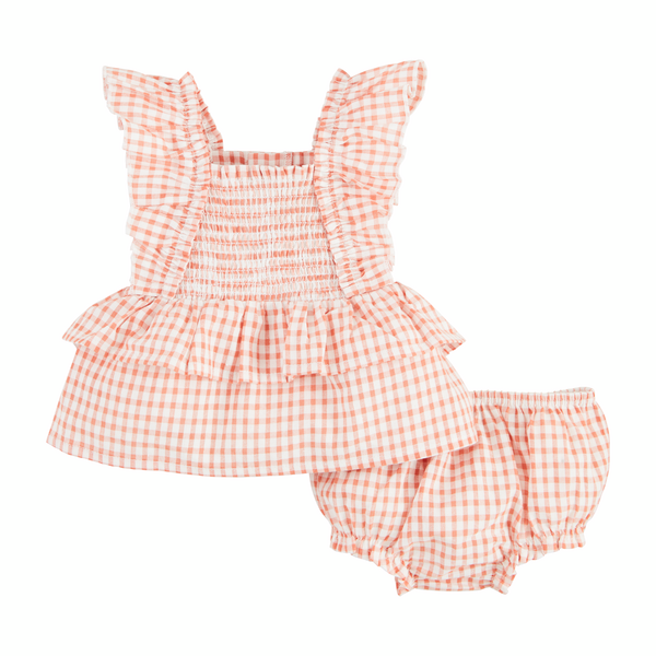 Gingham Check Smocked Pinafore Set