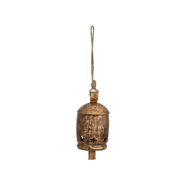 Small Metal Bell on Jute Rope w/Star Cut-Outs