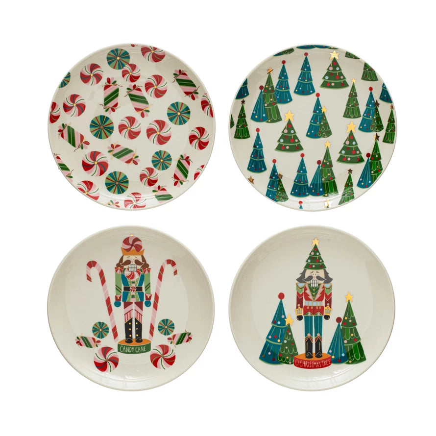 Round Stoneware Plate w/Holiday Pattern