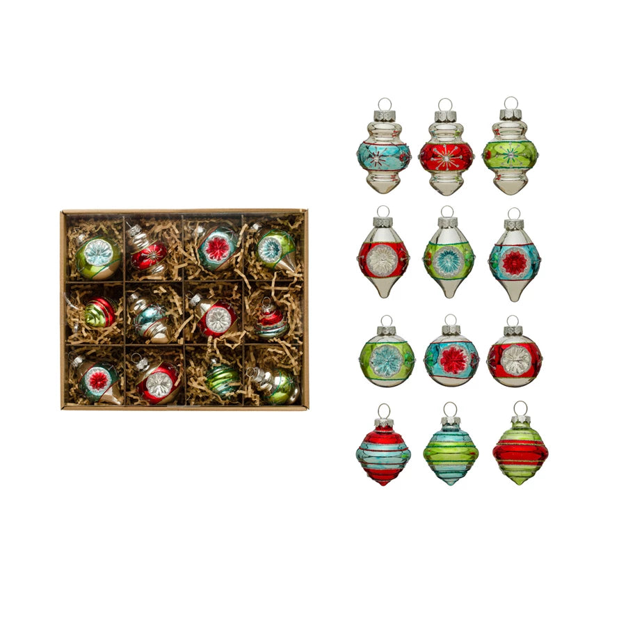 Glass Vintage Style Ornaments, Multi Color