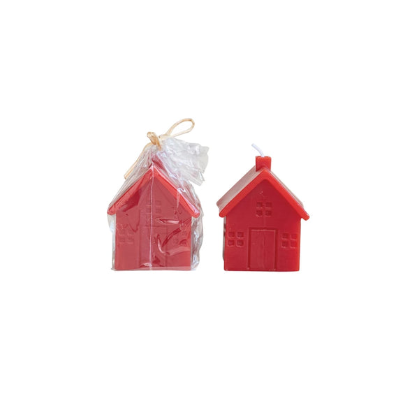 2-1/2" Square x 3"H Unscented House Shaped Candle, Red