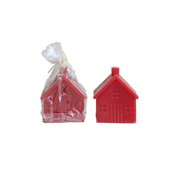 3" Square x 3-1/2"H Unscented House Shaped Candle, Red