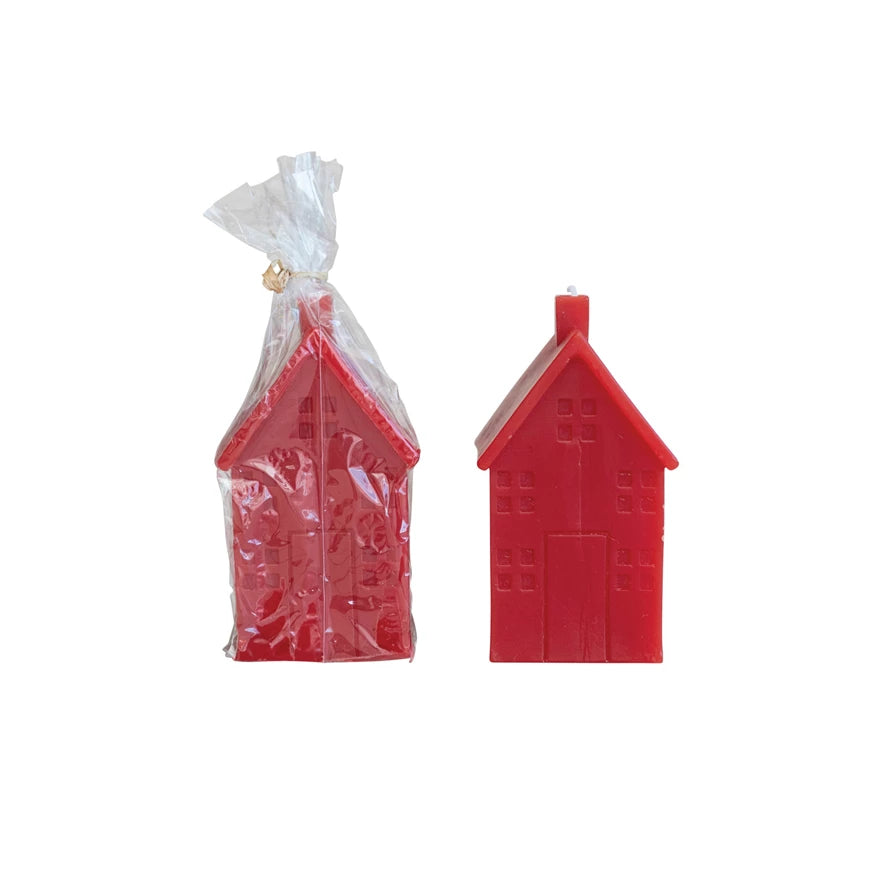 2-3/4" Square x 5"H Unscented House Shaped Candle, Red