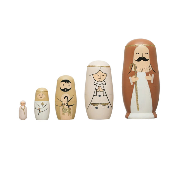 Hand-Painted Wood Nativity Nesting Dolls