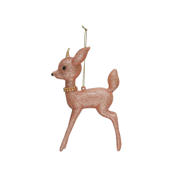 Plastic Deer Ornament w/Glitter & Crystal Collar