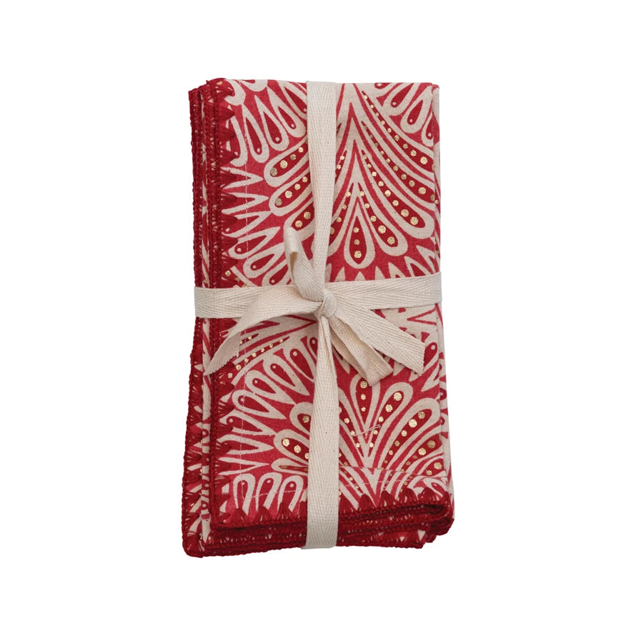 Square Cotton Printed Napkin w/Pattern Set