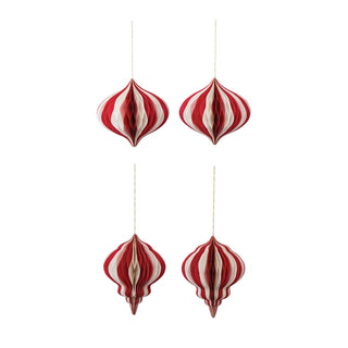 Paper Honeycomb Ornaments with Glitter in Red and Cream