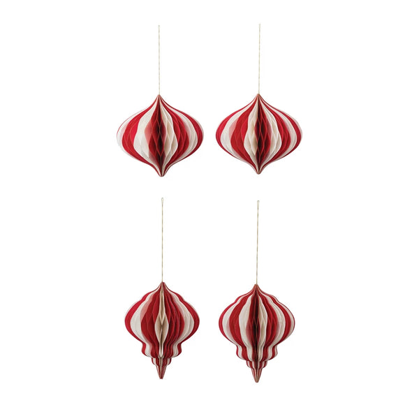 Paper Honeycomb Ornaments with Glitter in Red and Cream