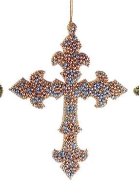 Handmade Acrylic Bead & MDF Cross Ornament w/ Glitter & Jewels, 3 Styles