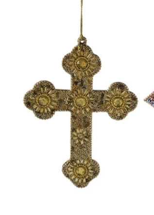 Handmade Acrylic Bead & MDF Cross Ornament w/ Glitter & Jewels, 3 Styles