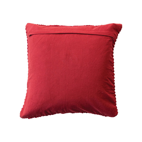 20" Square Hand-Woven Acrylic & Cotton Slub Cable Knit Pillow, Red