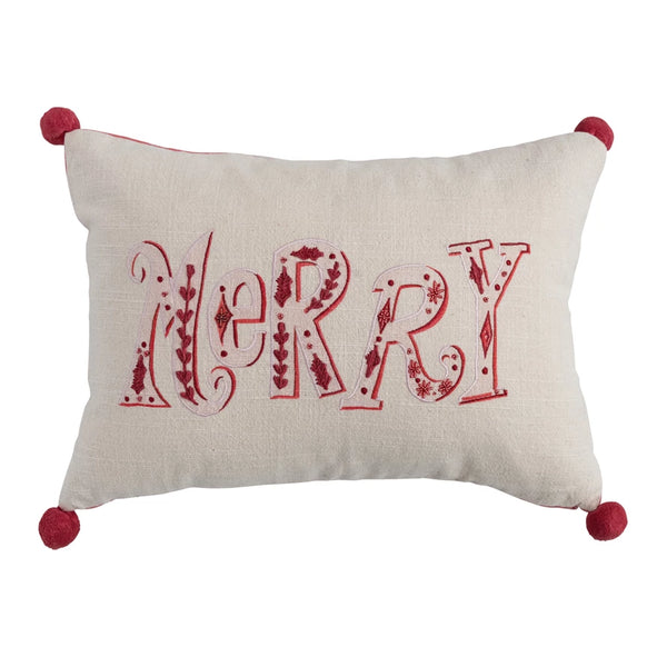 Merry Lumbar Pillow with Embroidery