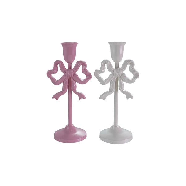 Cast Iron Bow Taper Holder 10" (in Cream or Pink)