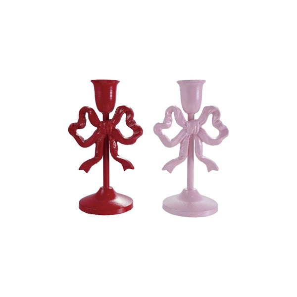 Cast Iron Bow Taper Holder 8" (in Pink or Red)