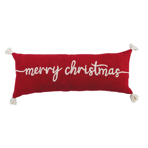 Red "Merry Christmas" Embroidered Lumbar Pillow