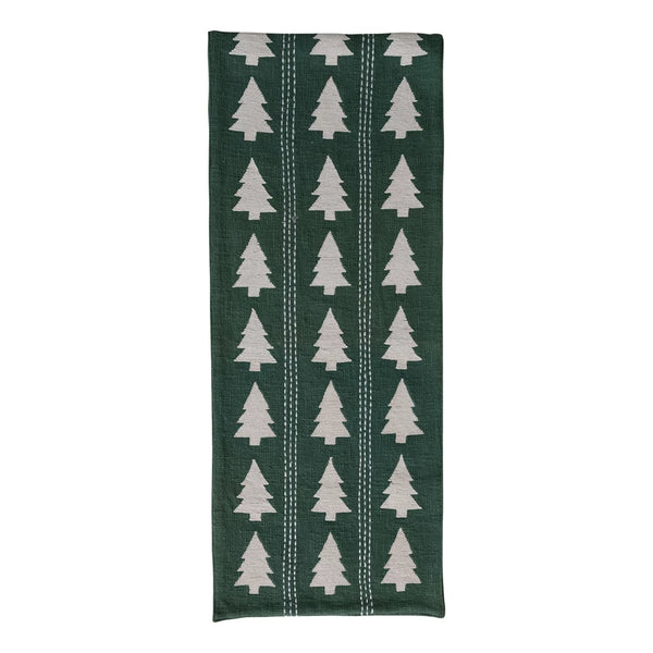 72"x14" Green Table Runner with Trees Pattern