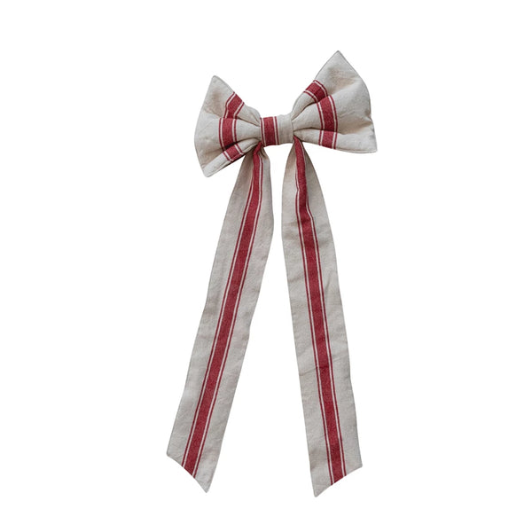 21"x 10" Natural & Red Stripe Woven Cotton Clip-on Bow