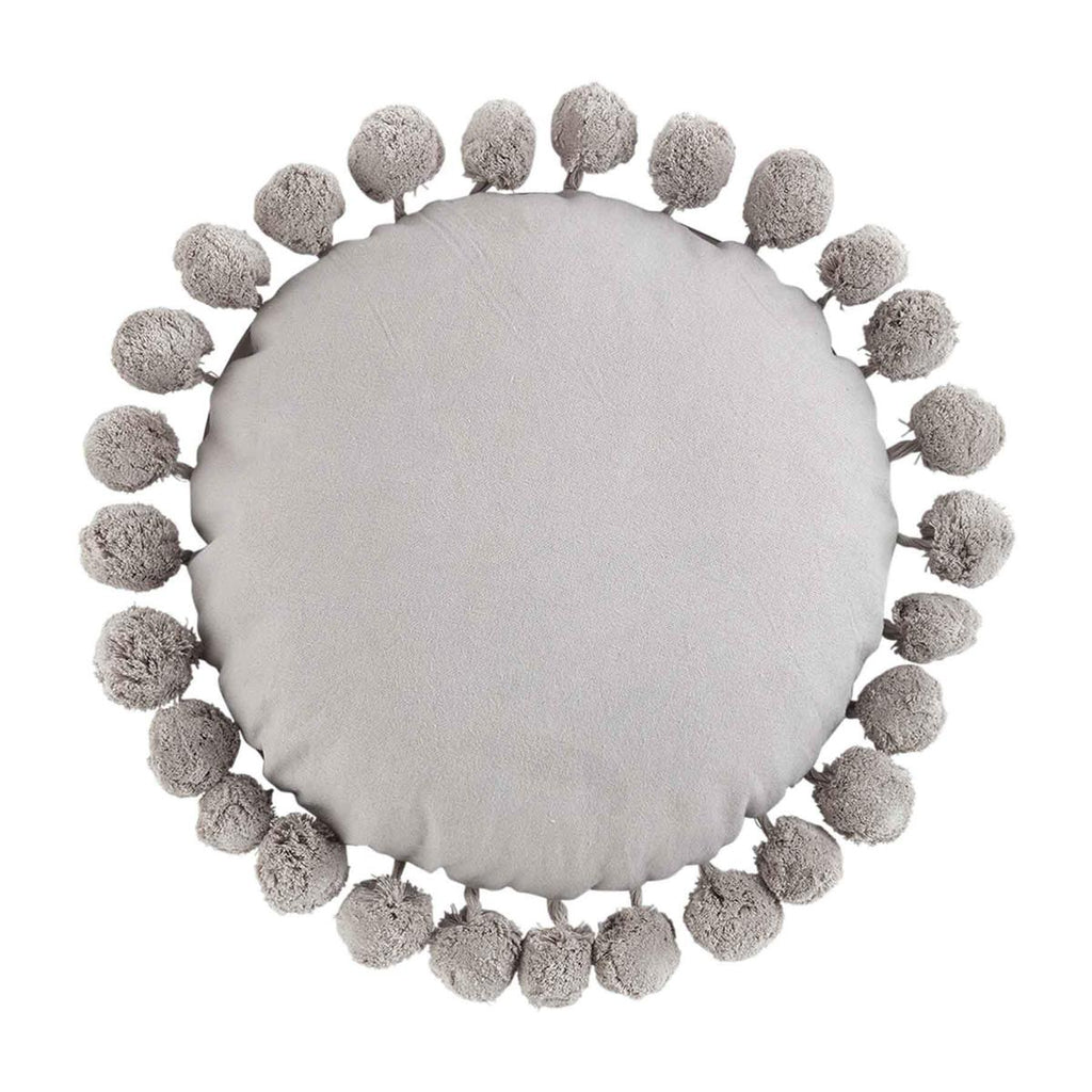 Gray Round Pom Pillow