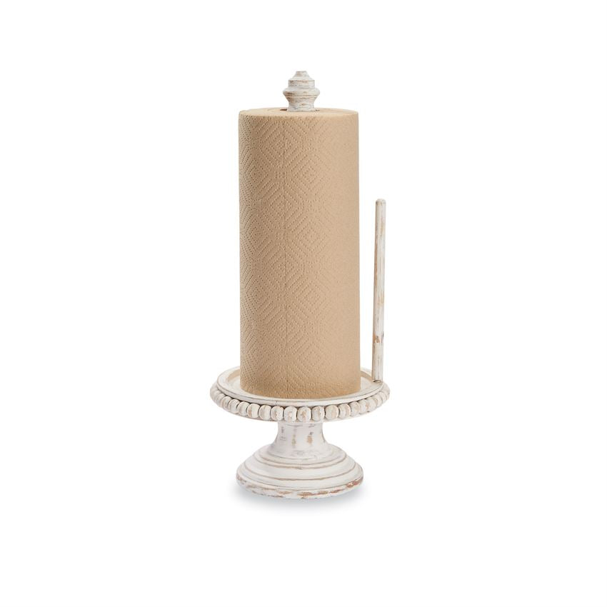 Beaded Wood Paper Towel Holder White