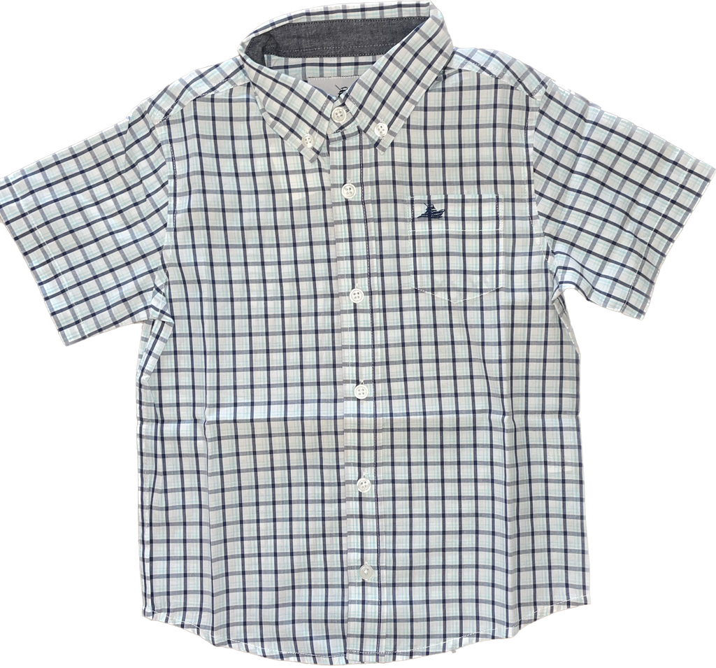 Short Sleeve Dress Shirt Navy/Aqua