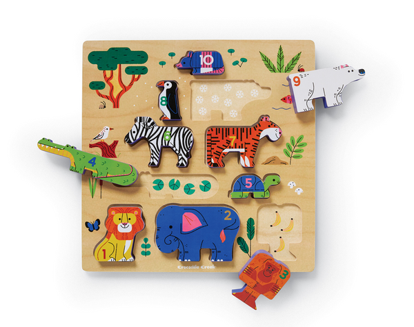 10pc Stacking Wood Puzzle 123 Zoo