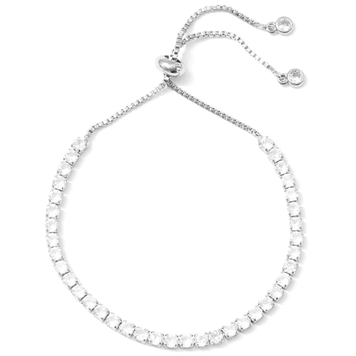 Adjustable diamond shape cubic zirconia tennis bracelet SILVER