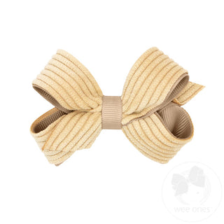 Mini Grosgrain Hair Bow with Wide Wale Corduroy Overlay