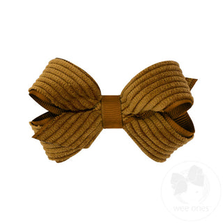 Mini Grosgrain Hair Bow with Wide Wale Corduroy Overlay