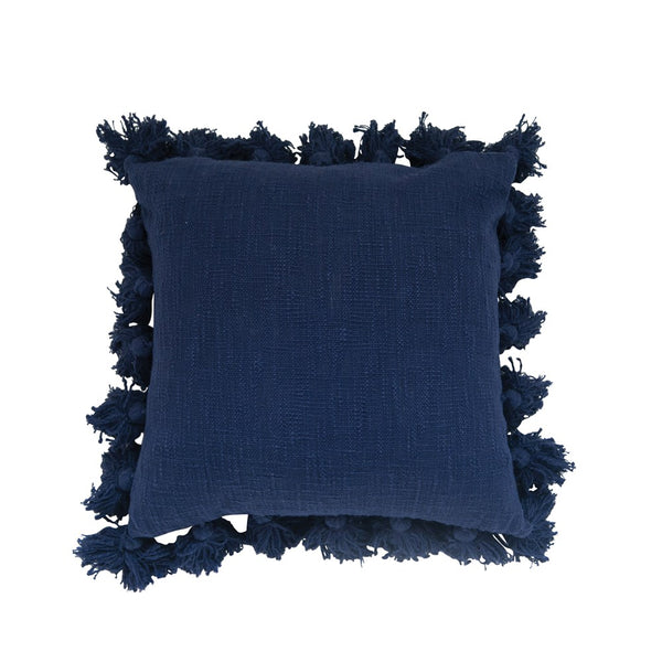 Square Cotton Pillow w/ Tassels, Navy