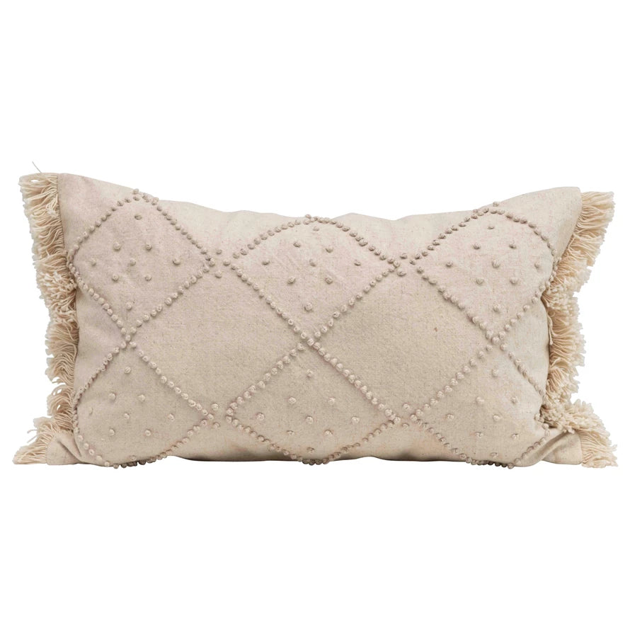 Lumbar Pillow with French Knots & Fringe