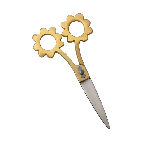 Scissors with Flower Shaped Handles, Brass Finish