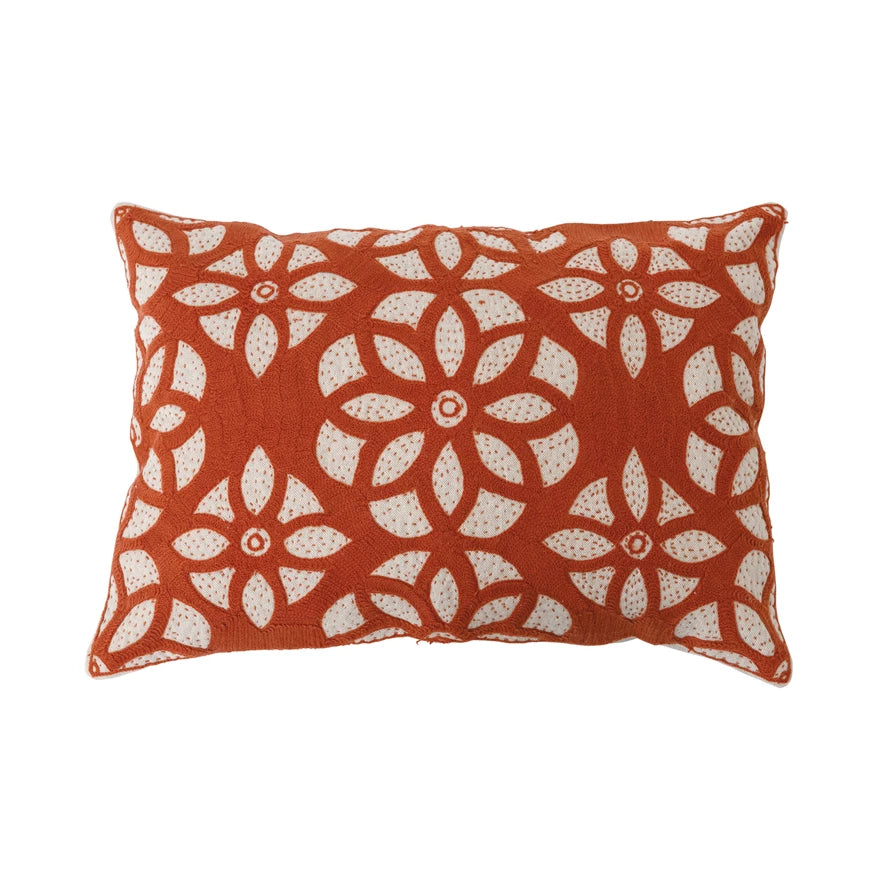 20" x 14" Cotton Lumbar Pillow with Embroidery