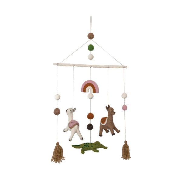 Wool Felt Mobile with Llamas, Alligator and Tassels