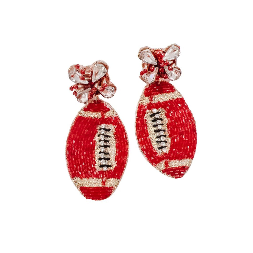 Red Football Beaded Earrings